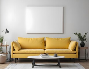Wall Art Mockup with Sofa in the Beautiful living room interior White Space for poster design AI Generated