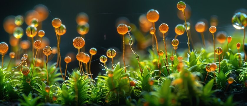 Extreme close-up of moss spores