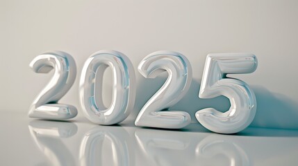 The image displays the number 2025 in glossy white 3D numerals on a simple background