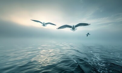 Obraz premium Seagulls flying over the ocean