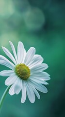 Obraz premium Close-up of a white daisy flower on a green background