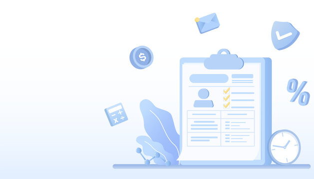 Tax payment process. Variety symbolic elements, calculation, withholding tax, tax deduction, tax payment, income form, checklist and submit to government. Flat vector design illustration.