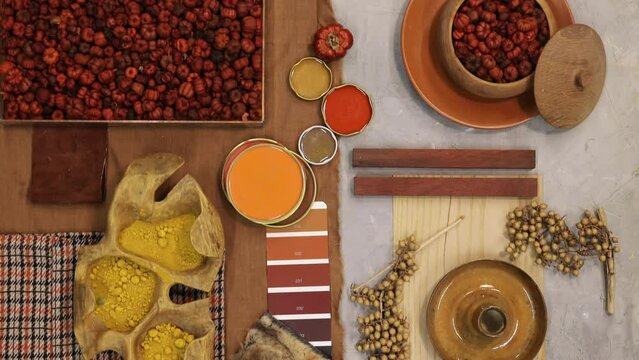 autumn color palette mood board for interior design and decoration