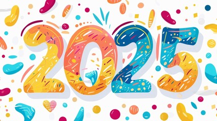 A colorful and festive illustration celebrating the year 2025