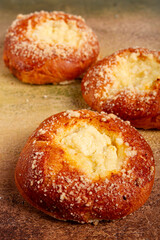 bun with cottage cheese, pastries, cheesecake, no people,