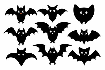 Halloween bat set. Black silhouette Halloween bat vector illustration, set of halloween bats