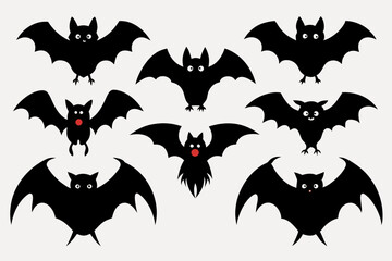 Halloween bat set. Black silhouette Halloween bat vector illustration, set of halloween bats