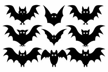 Halloween bat set. Black silhouette Halloween bat vector illustration, set of halloween bats