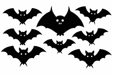 Halloween bat set. Black silhouette Halloween bat vector illustration, set of halloween bats