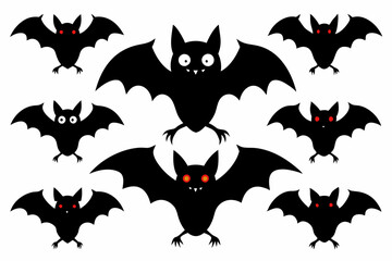 Halloween bat set. Black silhouette Halloween bat vector illustration, set of halloween bats