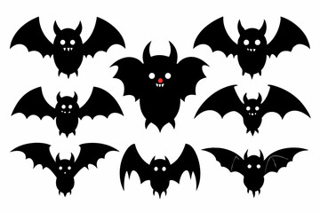 Halloween bat set. Black silhouette Halloween bat vector illustration, set of halloween bats