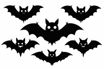 Halloween bat set. Black silhouette Halloween bat vector illustration, set of halloween bats