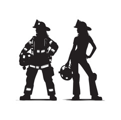 Firefighters pose vector  silhouette  illustration 
