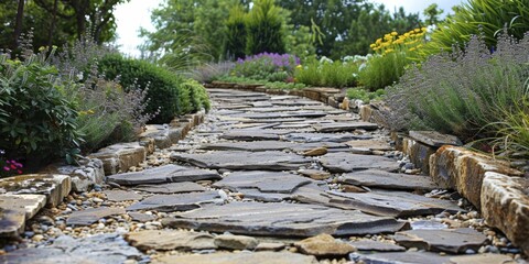Obraz premium Stone texture pathways enhance outdoor landscapes and garden designs with visual interest and a pleasing tactile experience.