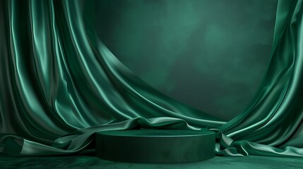 Luxury products on emerald satin podium for premium branding and sophisticated presentations