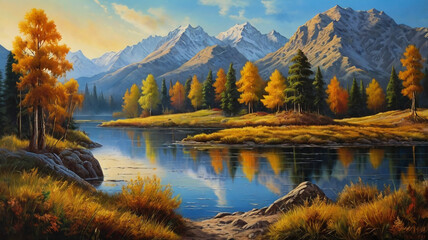 Fototapeta premium Autumn in the mountains | Water Color Painting