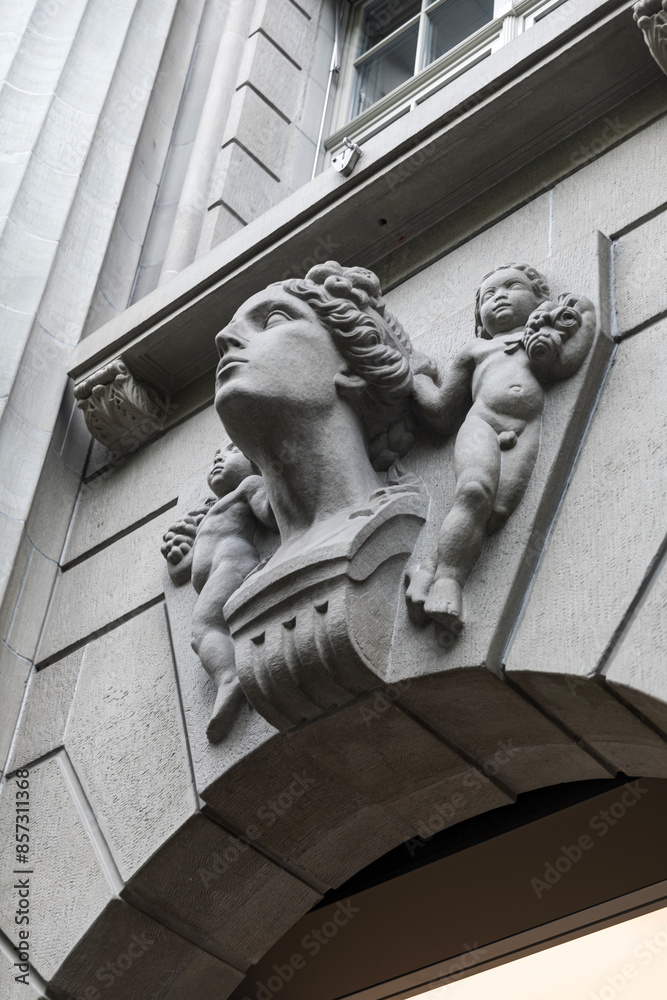 Wall mural a woman's head. bas-relief