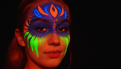 face painted neon black background