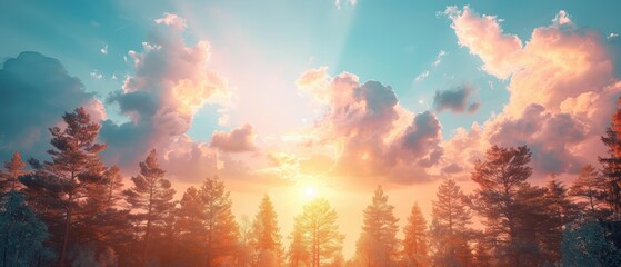 Fototapeta premium Golden hour sky with soft pastel clouds over a serene lake, creating a romantic and tranquil atmosphere perfect for a peaceful moment, Photography, 85mm lens,