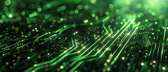 Fototapeta premium Green circuit lines forming a digital pattern
