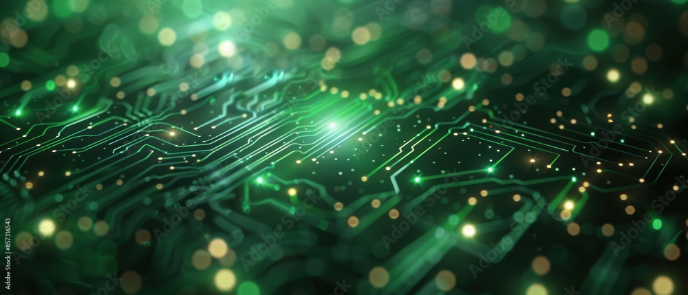 Wall mural green circuit pattern forming a high-tech background
