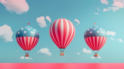 Patriotic Themed Air Balloon Festival in Minimalist 3D Art