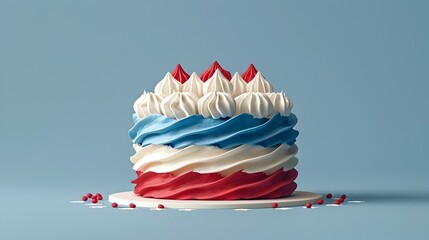 Patriotic Themed 3D Rendered Minimalist Cake with Red White and Blue Icing