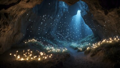 A serene landscape of snow capped mountains and a tranquil river bathed in the soft glow of moonlight.