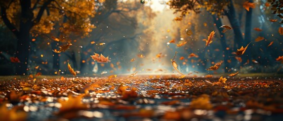 Higefinition background of a vibrant autumn forest, with colorful leaves and a crisp atmosphere, perfect for fall themes