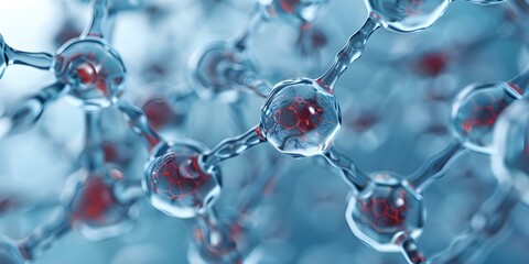 Create an image of interconnected molecular nodes with pulsating energy potential. Concept Molecular Nodes, Interconnected Network, Energy Potential, Pulsating, Scientific Illustration