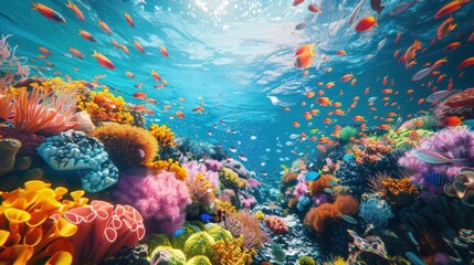 Naklejka premium Coral reefs with augmented reality marine conservation data