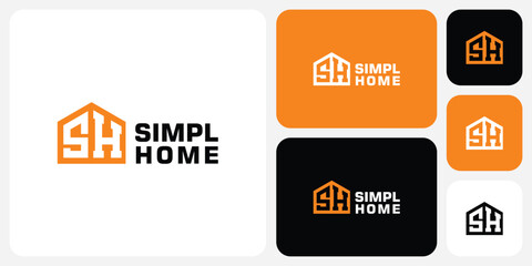 Vector logo design of the initials S H in a geometric house shape with a modern, simple, clean and abstract style.