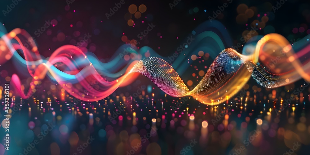 Poster vibrant analog and digital waveforms on black background abstract signal processing. concept abstrac