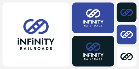 Obraz premium Railway vector logo design and infinity emblem with modern, simple, clean and abstract style.