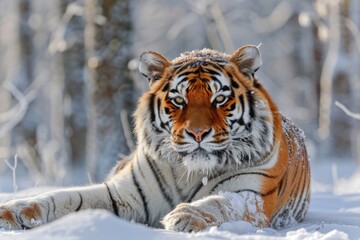 Obraz premium Orange Tiger. Young Siberian Tiger in Amur Forest Habitat