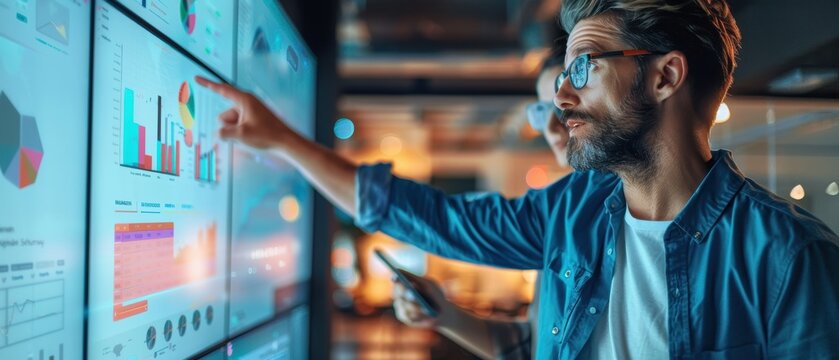 Interactive digital whiteboards for collaborative workspaces, illustrating modern business technology solutions, -high definition