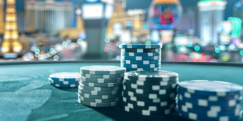 Fototapeta premium Experience the excitement of Las Vegas through thrilling adventures casinos and shows. Concept Las Vegas Attractions, Adventure Activities, Casino Fun, Live Entertainment, Nightlife Shows