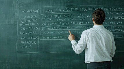 A Teacher Points to the List of Names on the Chalkboard