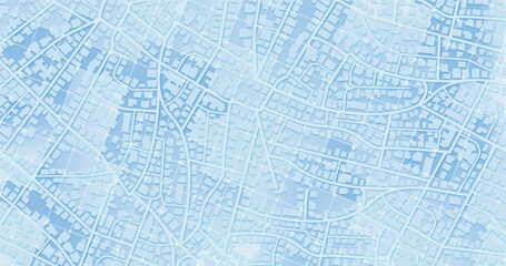 Map of large city with roads streets and on full canvas. Gradient grid in form of rectangles on top of the city. Map of city in blue and white colors. Vector illustration as background
