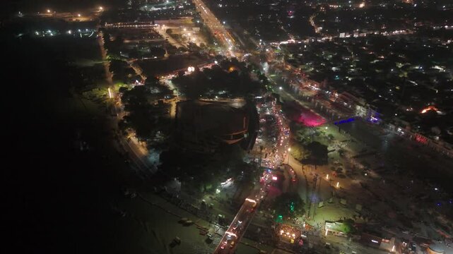 Orbit shot of Ayodhya Drone night view video near Lata Mangeshkar Chowk and Ram ki Paidi Ghats