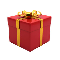 Obraz premium red gift box with a gold ribbon realistic 3D isolated on transparent background. generative ai