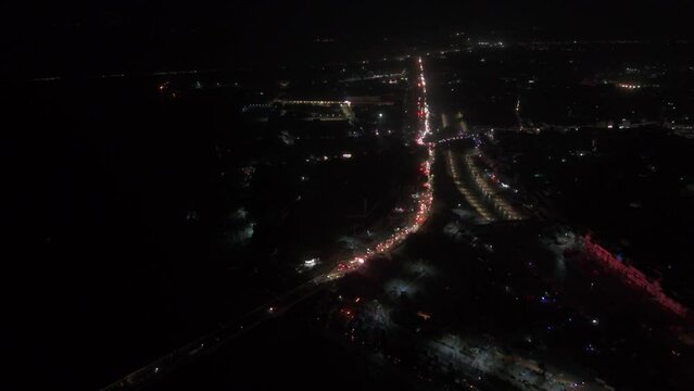 Ayodhya Drone aerial shot video of night City view near Ram ki Paidi Ghats