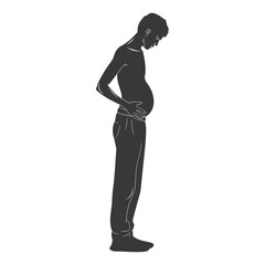 Silhouette of a Slim Man with Distended Abdomen, Vector Illustration, Health Concerns
