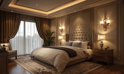 Elegant bedroom with a blank wall sconce