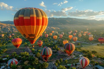 Obraz premium A hot air balloon festival with numerous balloons in various colors and patterns floating in the sky. 