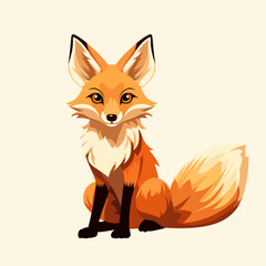Fox vector illustration. A beautiful red fox sits cutely. Illustration of a fox with fluffy fur on an isolated background for design.