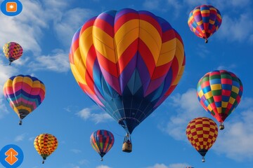 Obraz premium A hot air balloon festival with numerous balloons in various colors and patterns floating in the sky. 