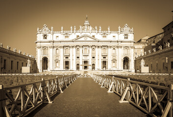 Rome old postcard, Saint Peter Basilica in Vatican - vintage style, retro texture