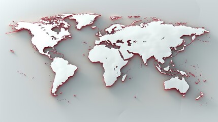 A 3D rendered world map with a subtle red outline