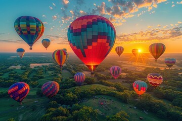 A hot air balloon festival with numerous balloons in various colors and patterns floating in the sky. 